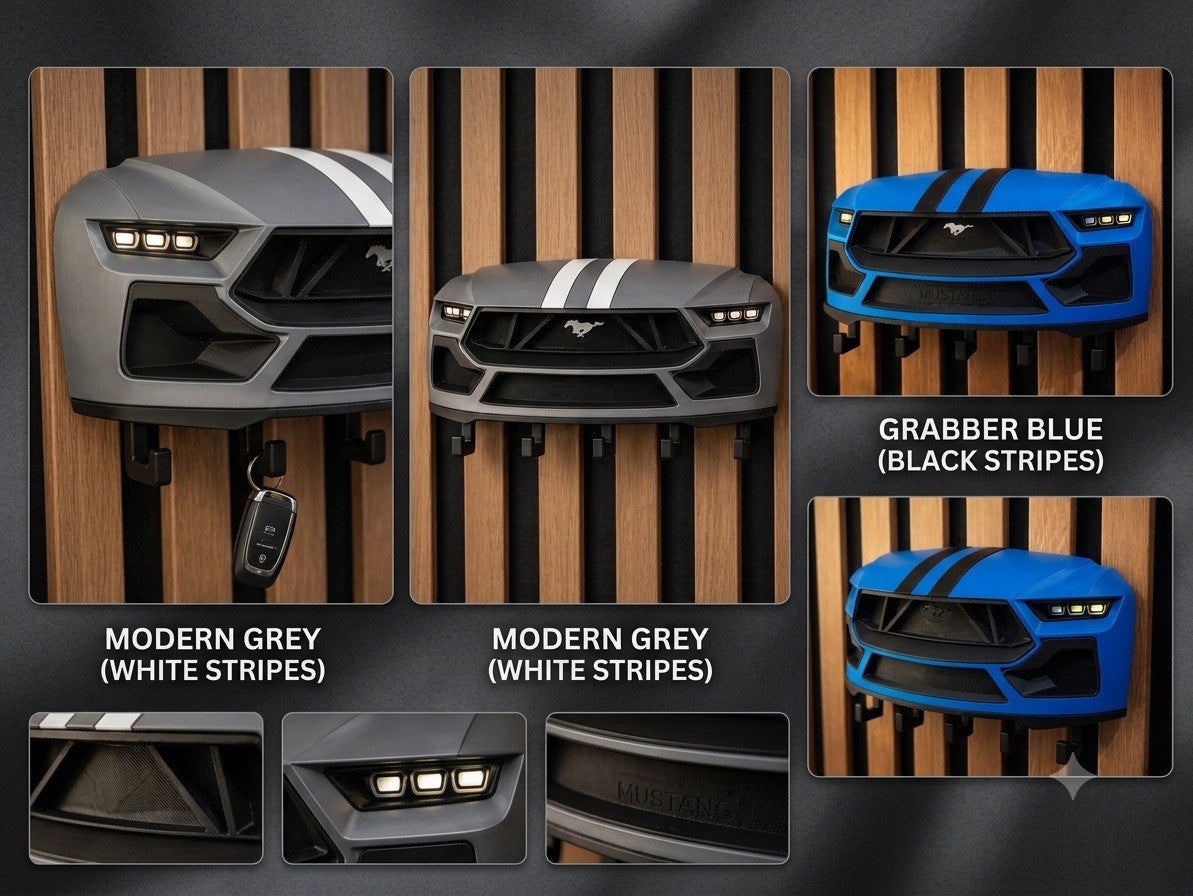 3D Printed Mustang Front Grill Wall Key Holder - Custom Modern Car Decor