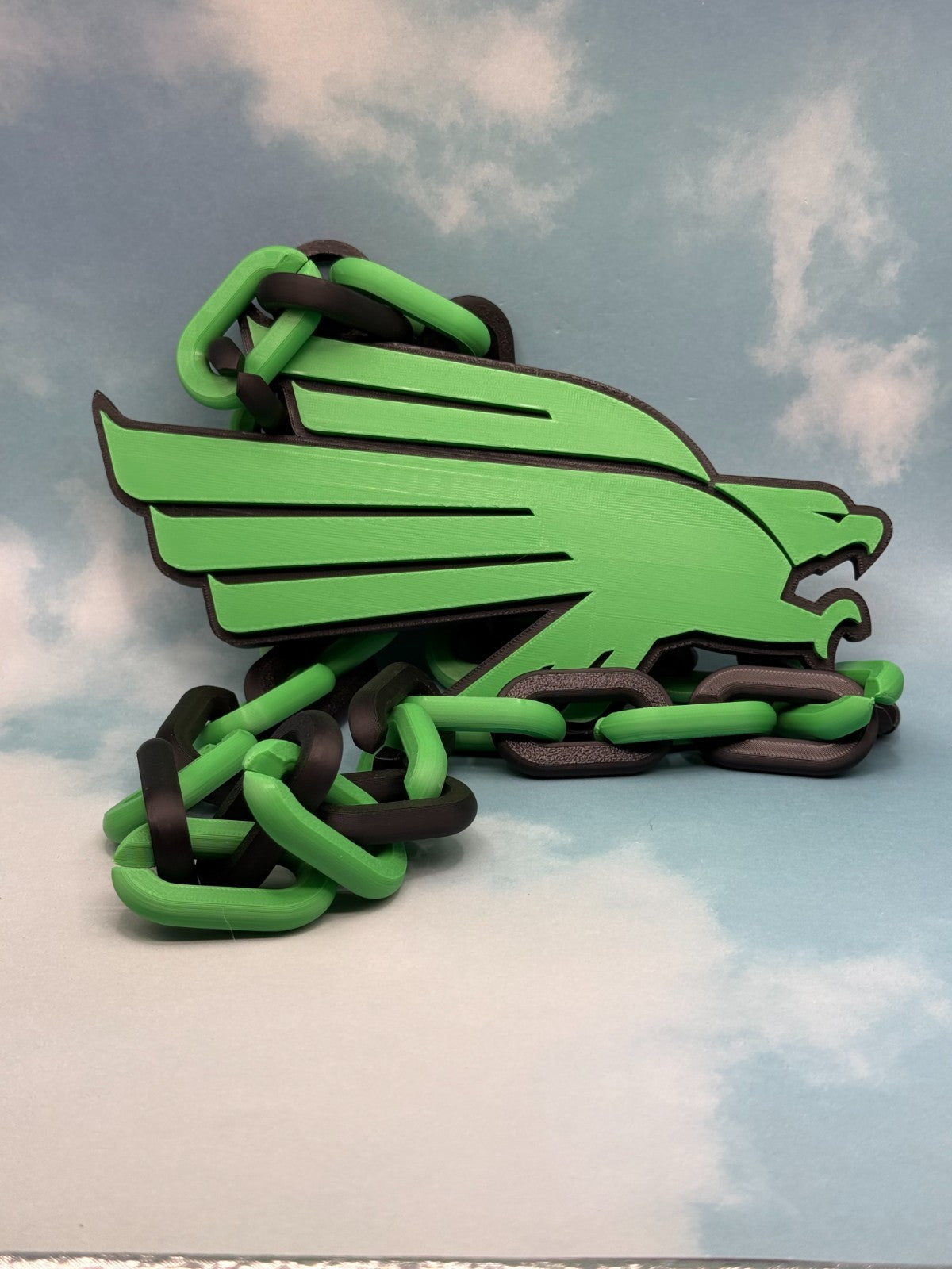 North Texas Mean Green Oversized Necklace Turnover Chain Handmade 3D Printed