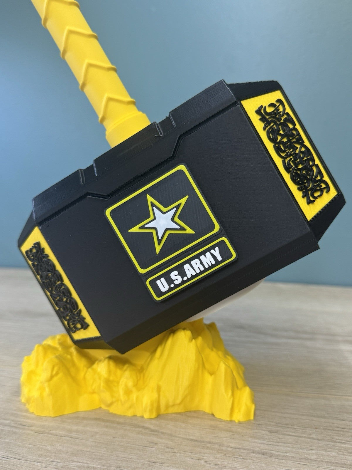 United States Army 13” Thor Hammer Mjolnir & Rock Vet Gift Man Cave Office Desk