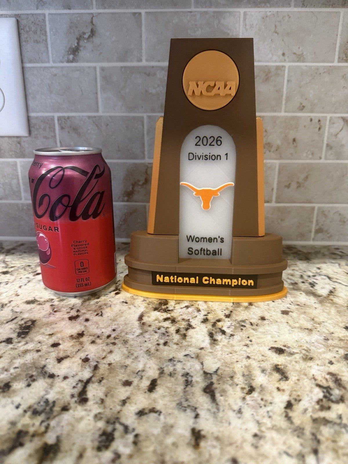 Texas longhorns 2026 softball national champion trophy 3d printed pla plastic