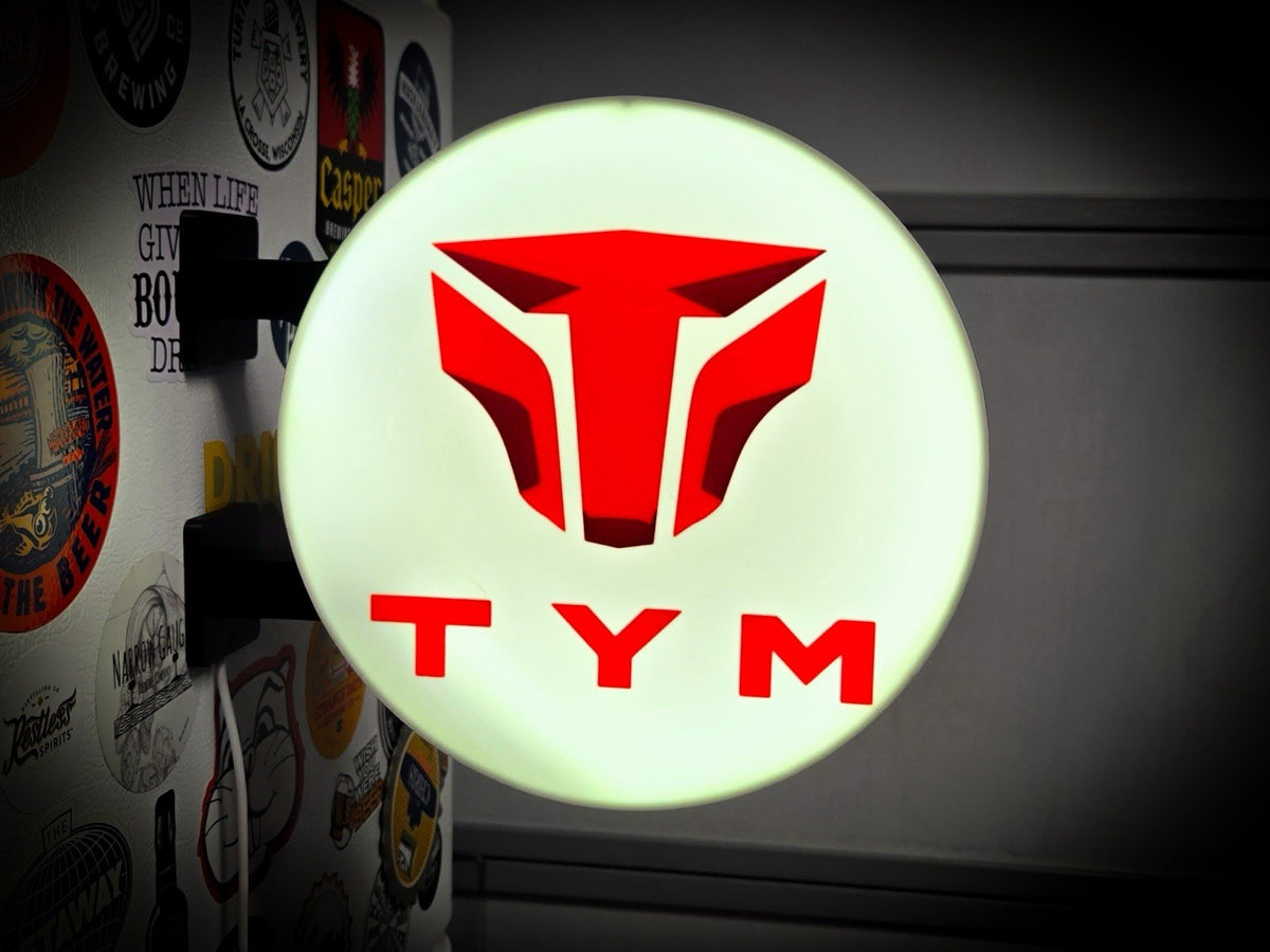 TYM Tractor Round LED Light Box | USB Powered Garage Sign | RGB Option