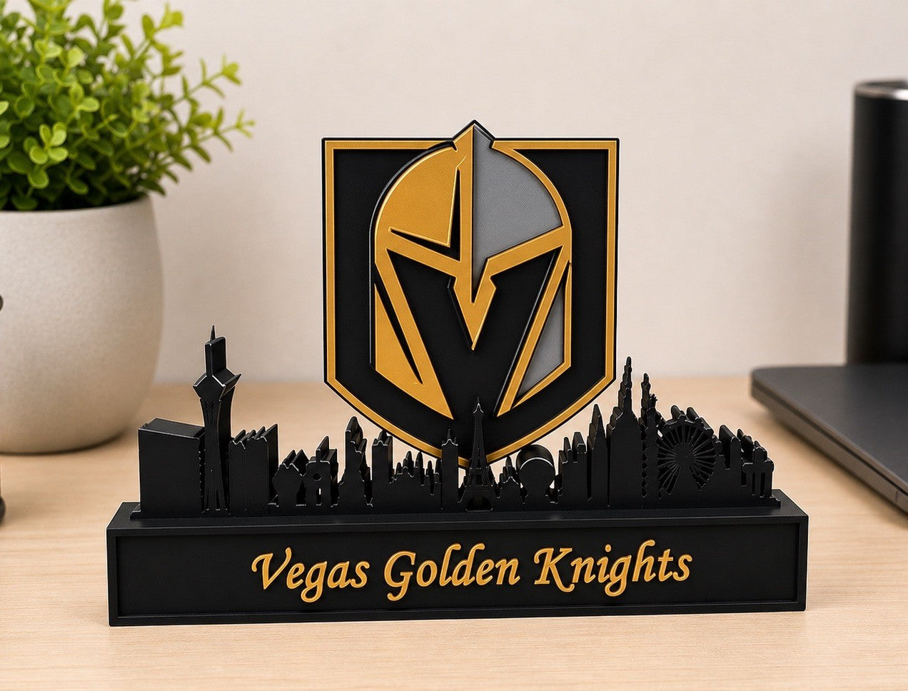 Las Vegas Golden Knights 9” Skyline Hockey Office Desk Decor Sign Man Cave Gift