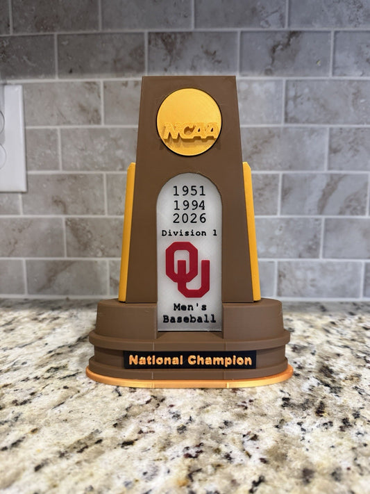 Oklahoma Sooners baseball 1951-1994-2026 national champion trophy 3d printed pla