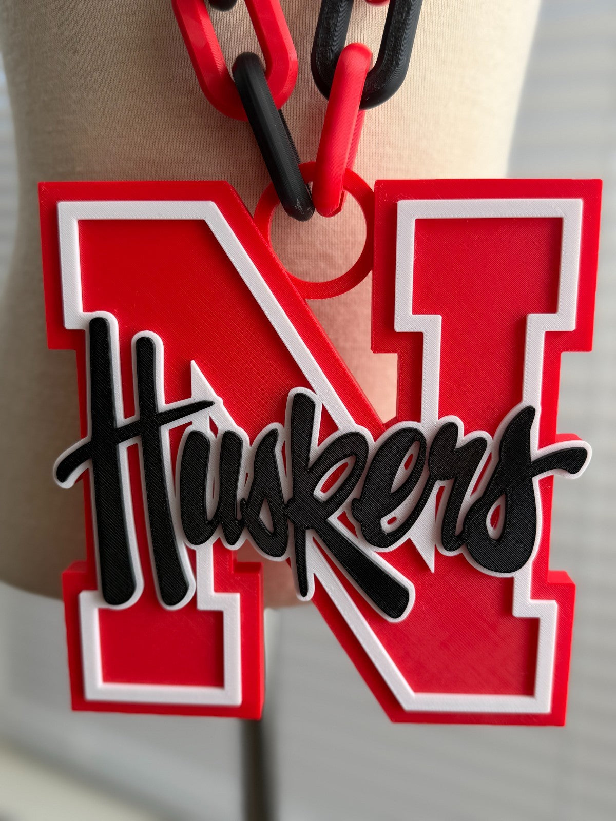Cornhuskers Logo Oversized Necklace, Pendant Chain "Go Be Great"