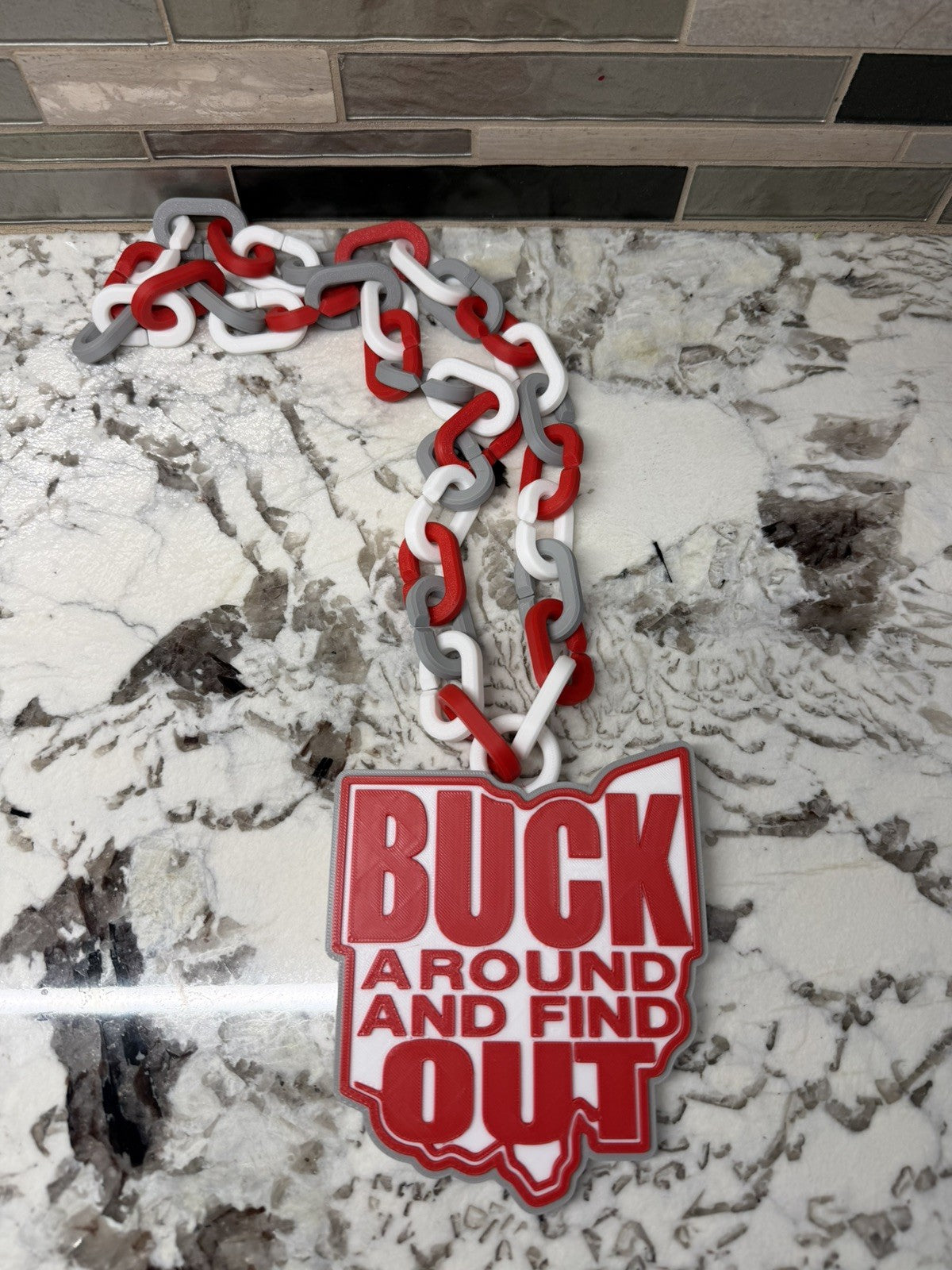 Ohio State Hype Chain Buck Around and Find Out | 4.75” Pendant | 36” Chain