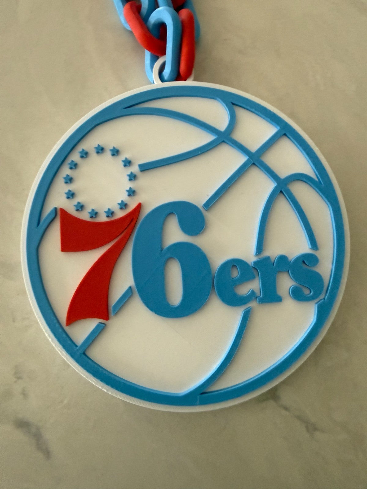 Philadelphia 76ers Oversized Necklace Pendant Turnover Chain Handmade 3D Printed