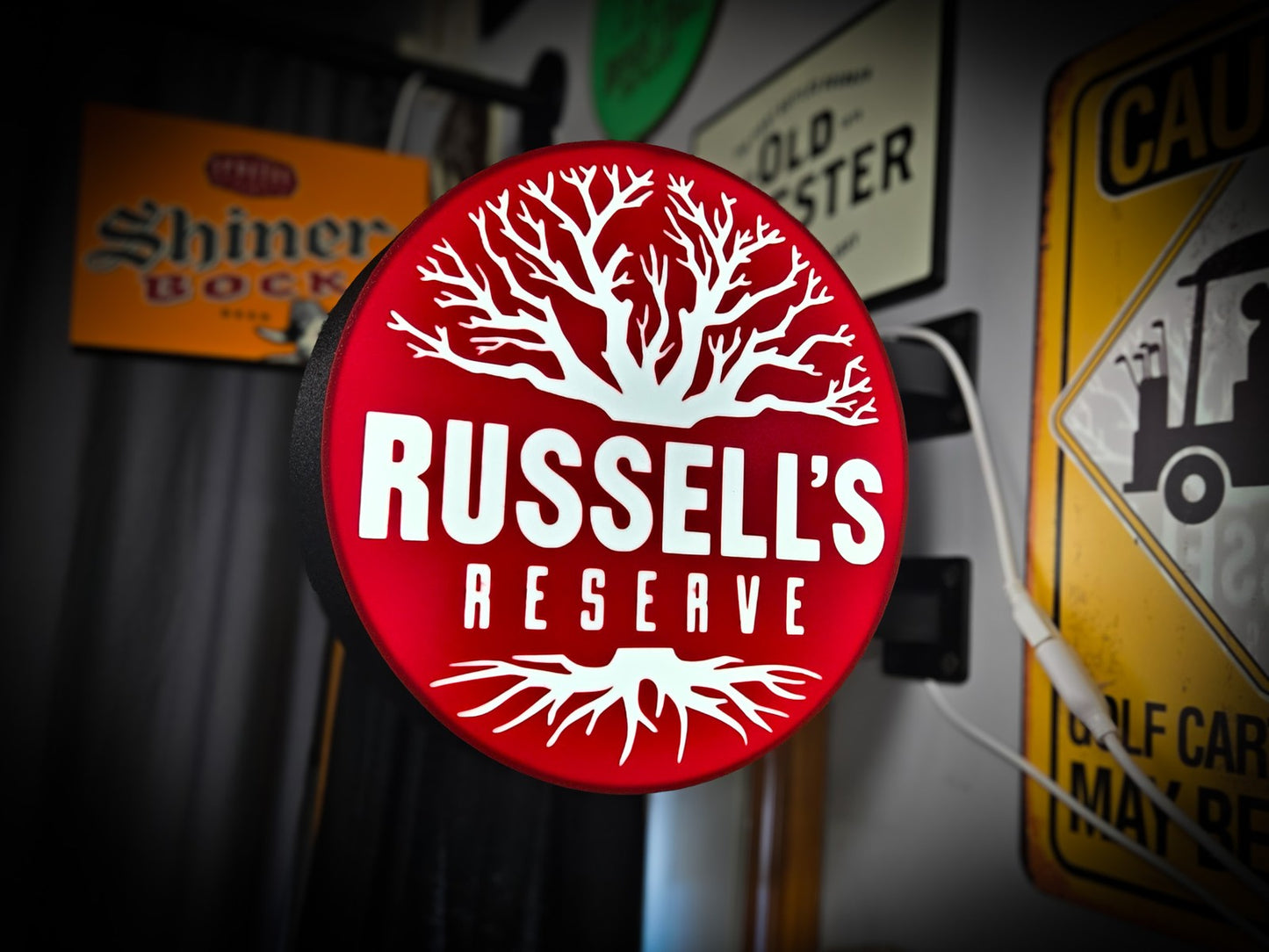 RUSSELL'S RESERVE 12 Inch Light Box LED Sign 3D Printed Wall Decor Man Cave