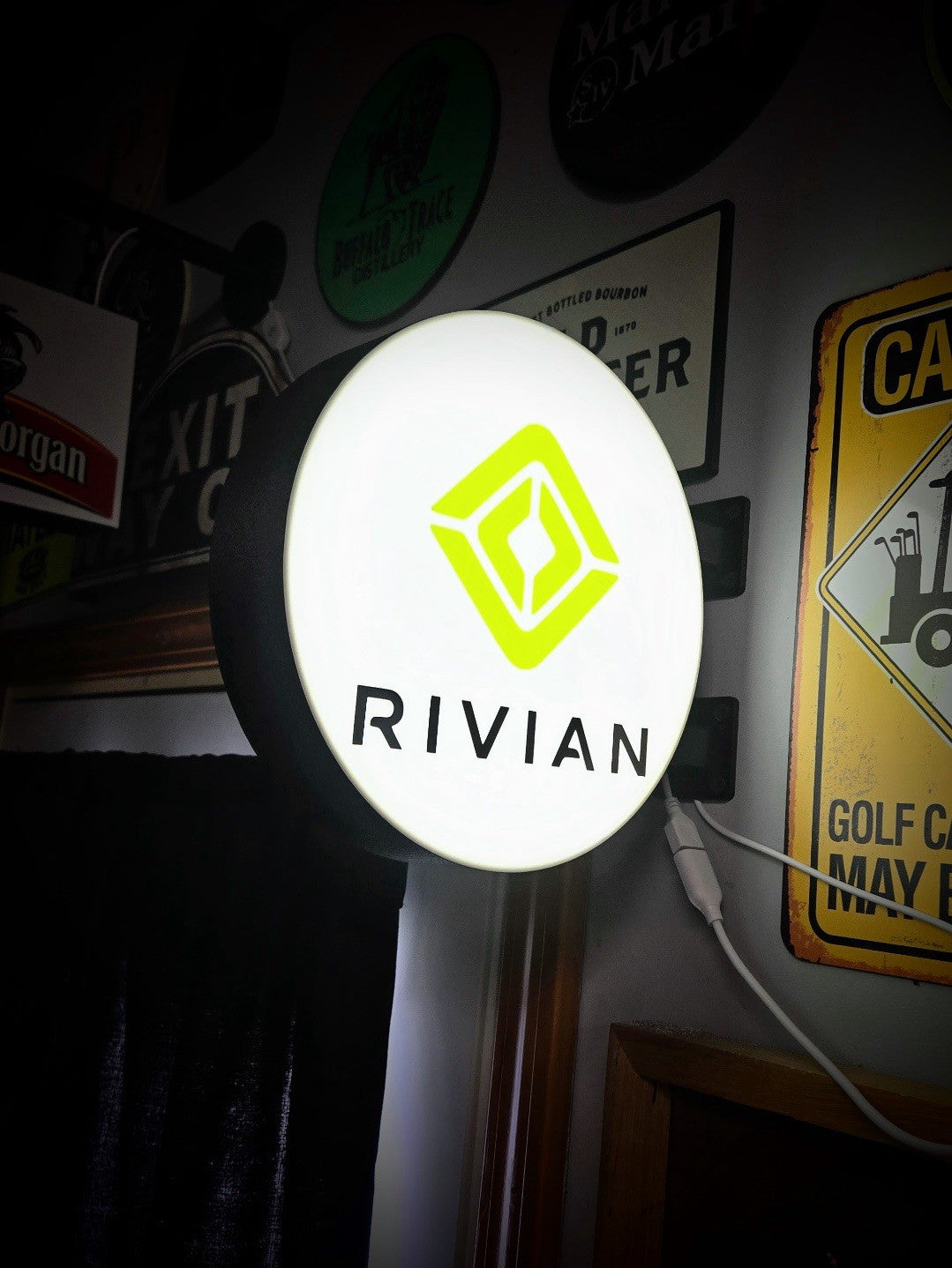 Rivian Round LED Light Box | USB Powered Garage Sign | RGB Option EV Decor