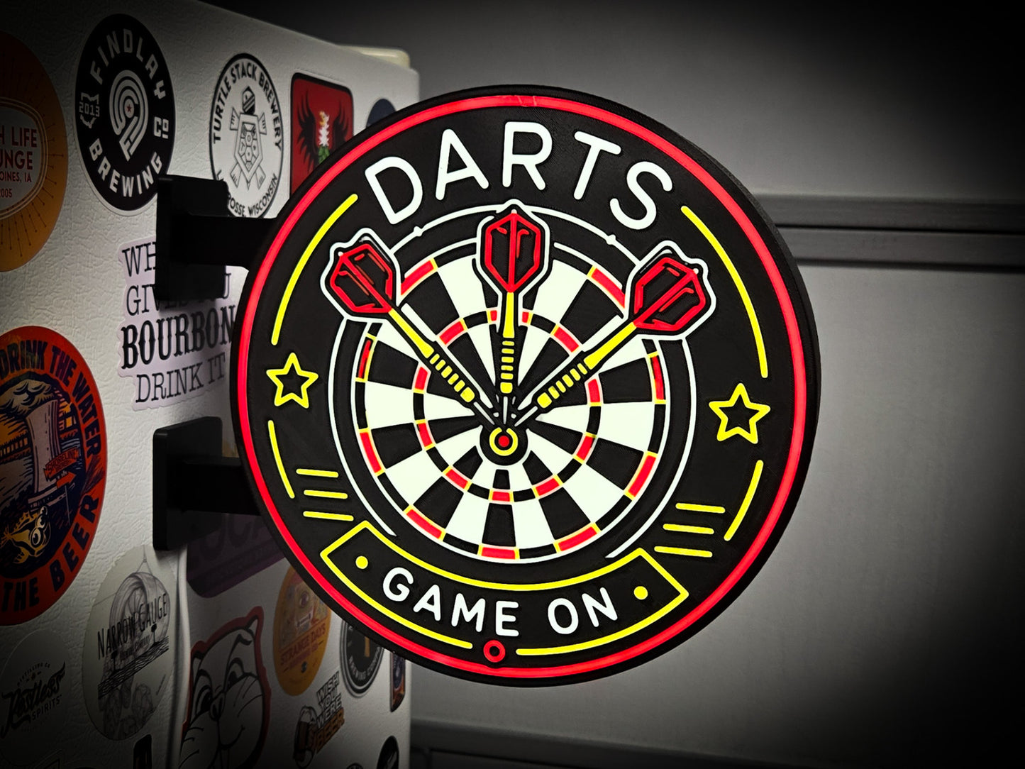 DARTS GAME ON 12 Inch Light Box LED Sign 3D Printed Wall Decor Man Cave Garage