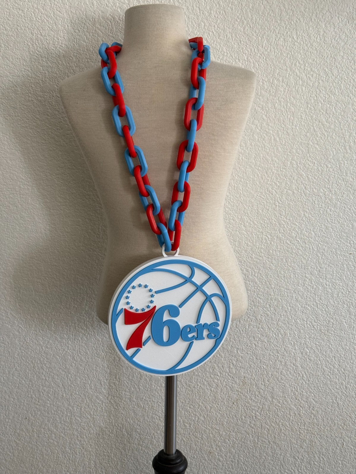 Philadelphia 76ers Oversized Necklace Pendant Turnover Chain Handmade 3D Printed