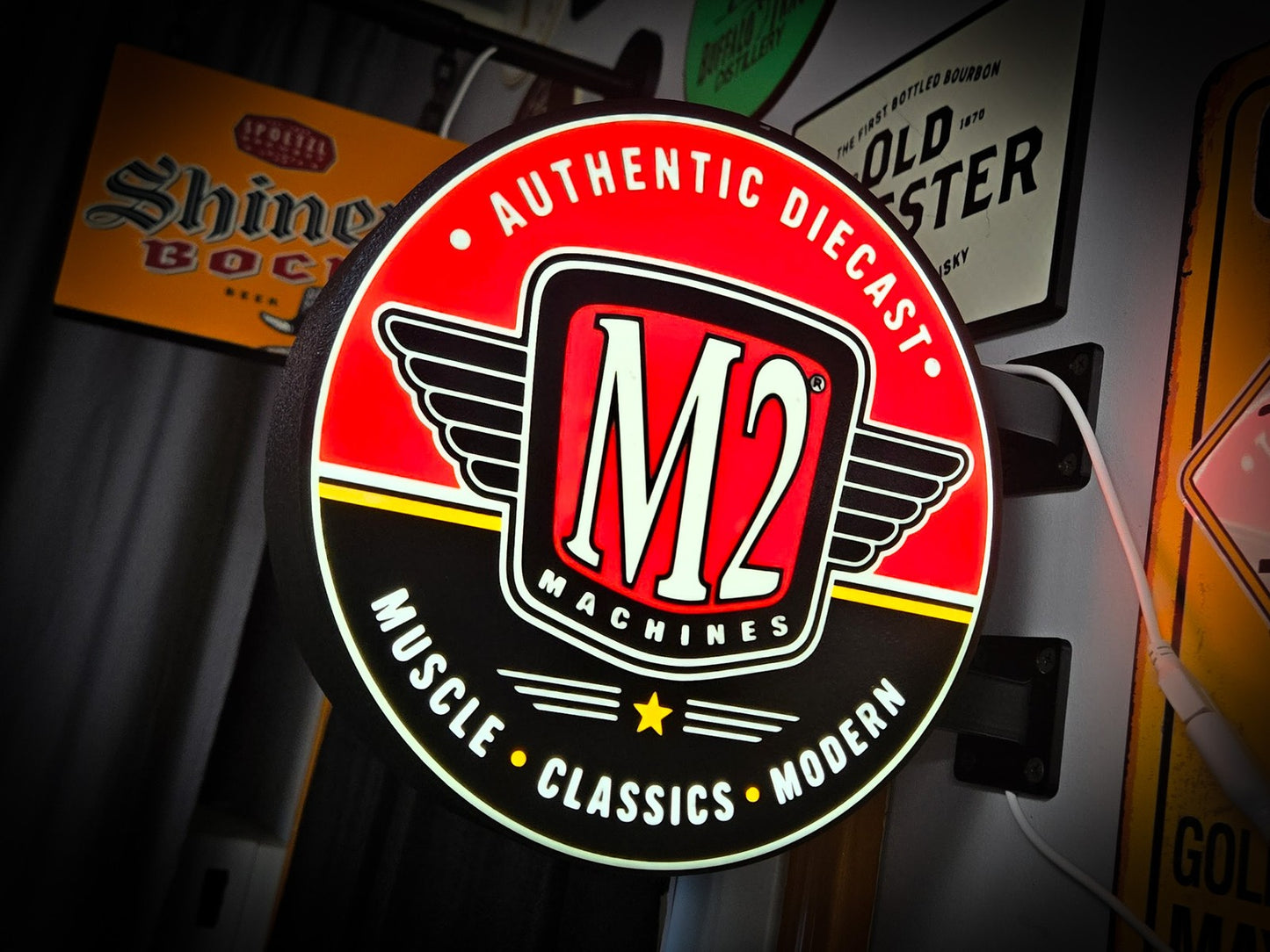M2 MACHINES DIECAST 12 Inch Light Box LED Sign 3D Printed Wall Decor Man Cave