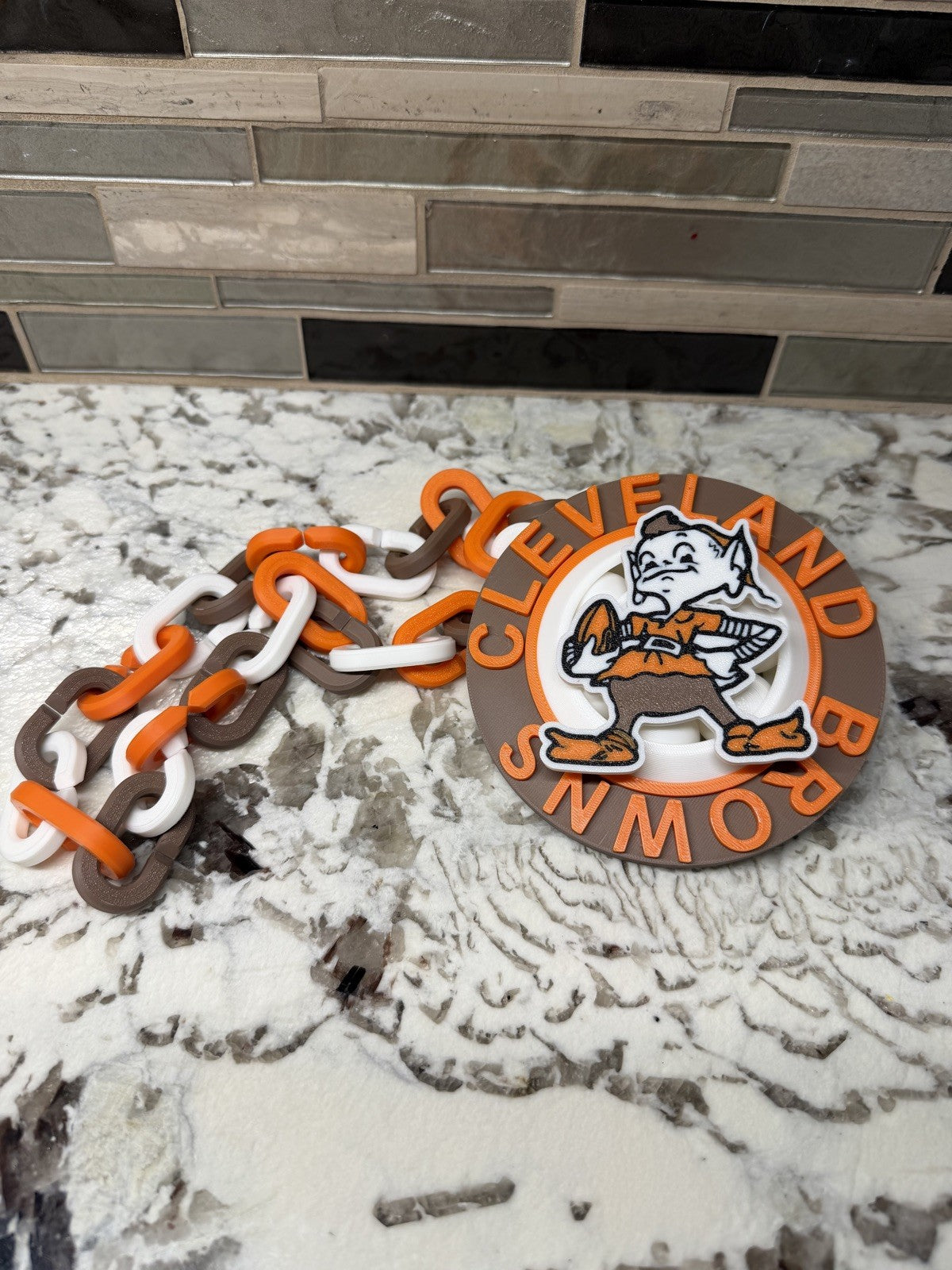 Cleveland Browns Brownie Elf Spinner Turnover Chain | 4.75” Pendant | 36” Chain