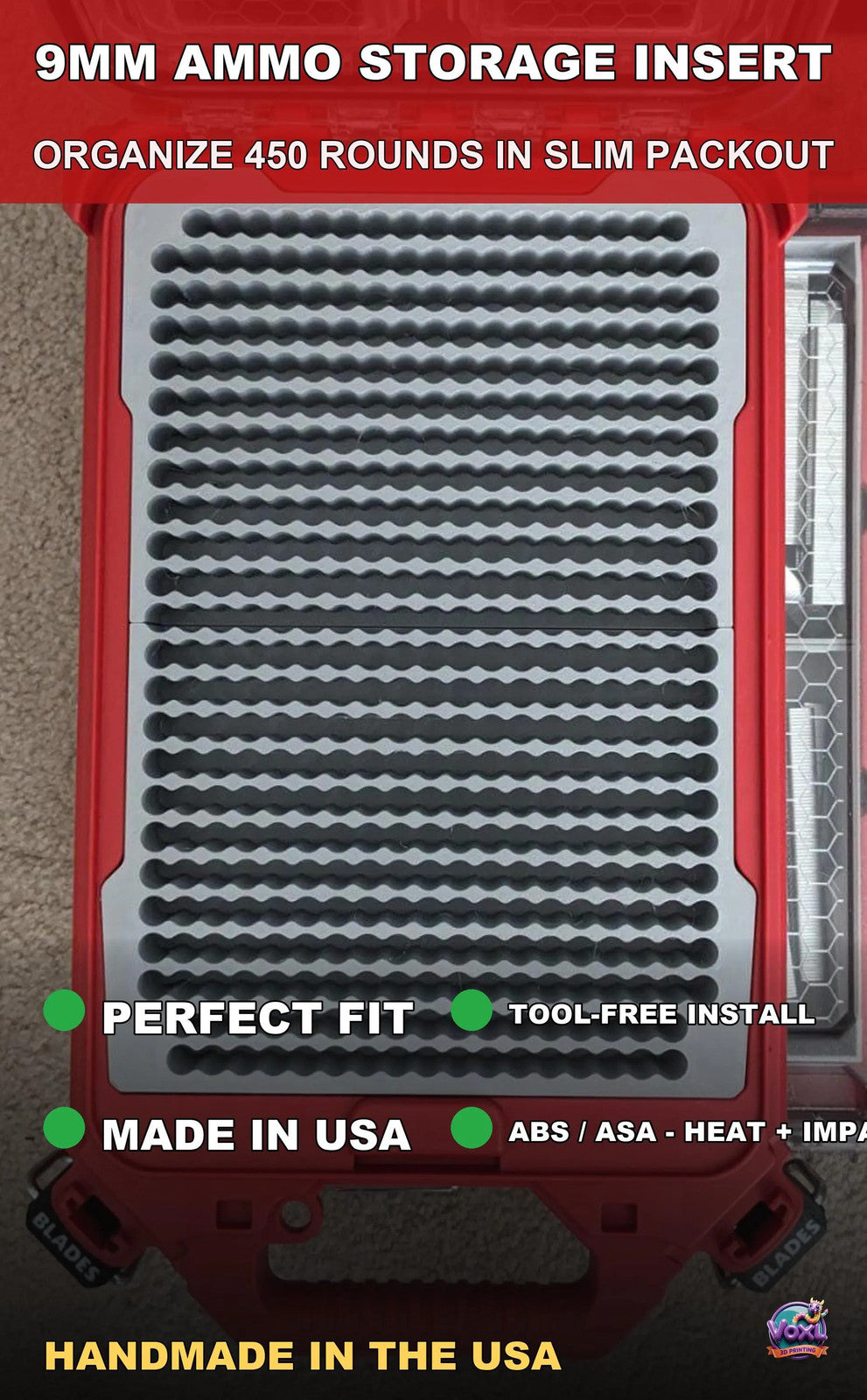3D Printed Ammo Organizer Insert For Slim Packout 48-22-8436, Holds 450 Rounds,