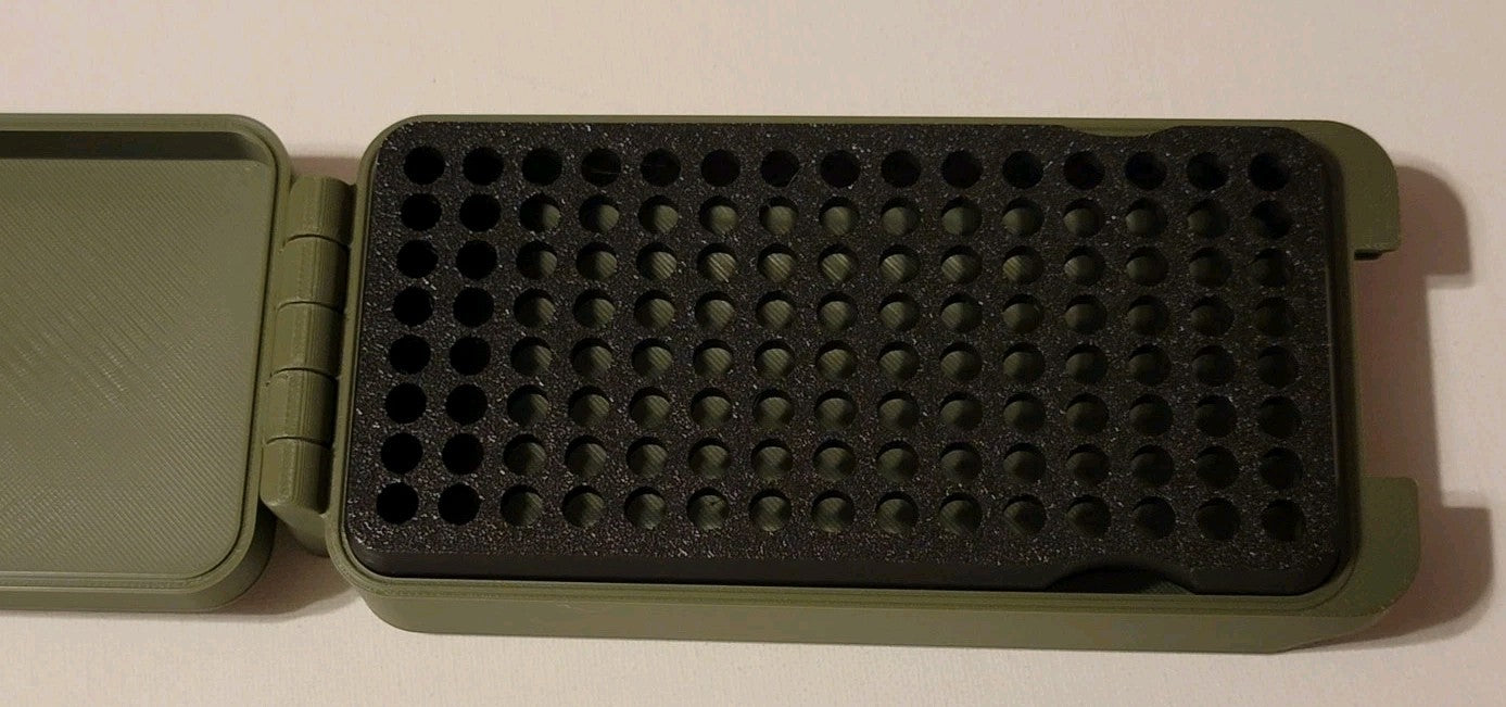 3D Printed 22LR Ammo Box Snap Lock 120 rd Storage Olive Green Gold Black Pla