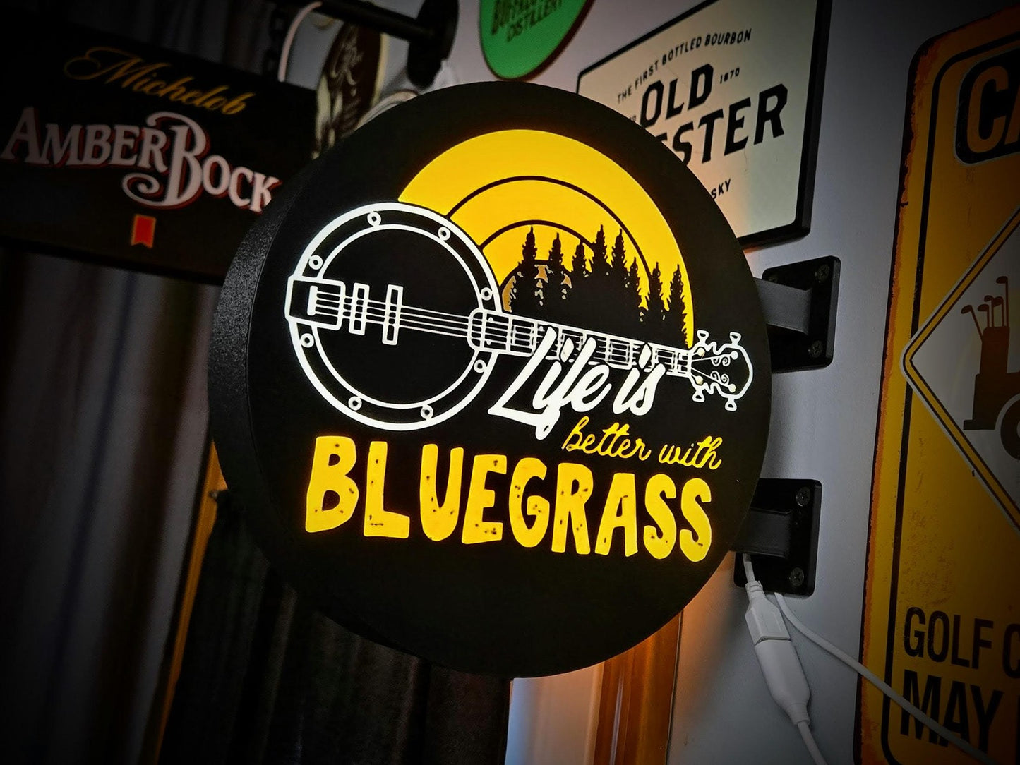 BLUEGRASS 12 Inch Light Box LED Sign 3D Printed Wall Decor Man Cave Garage