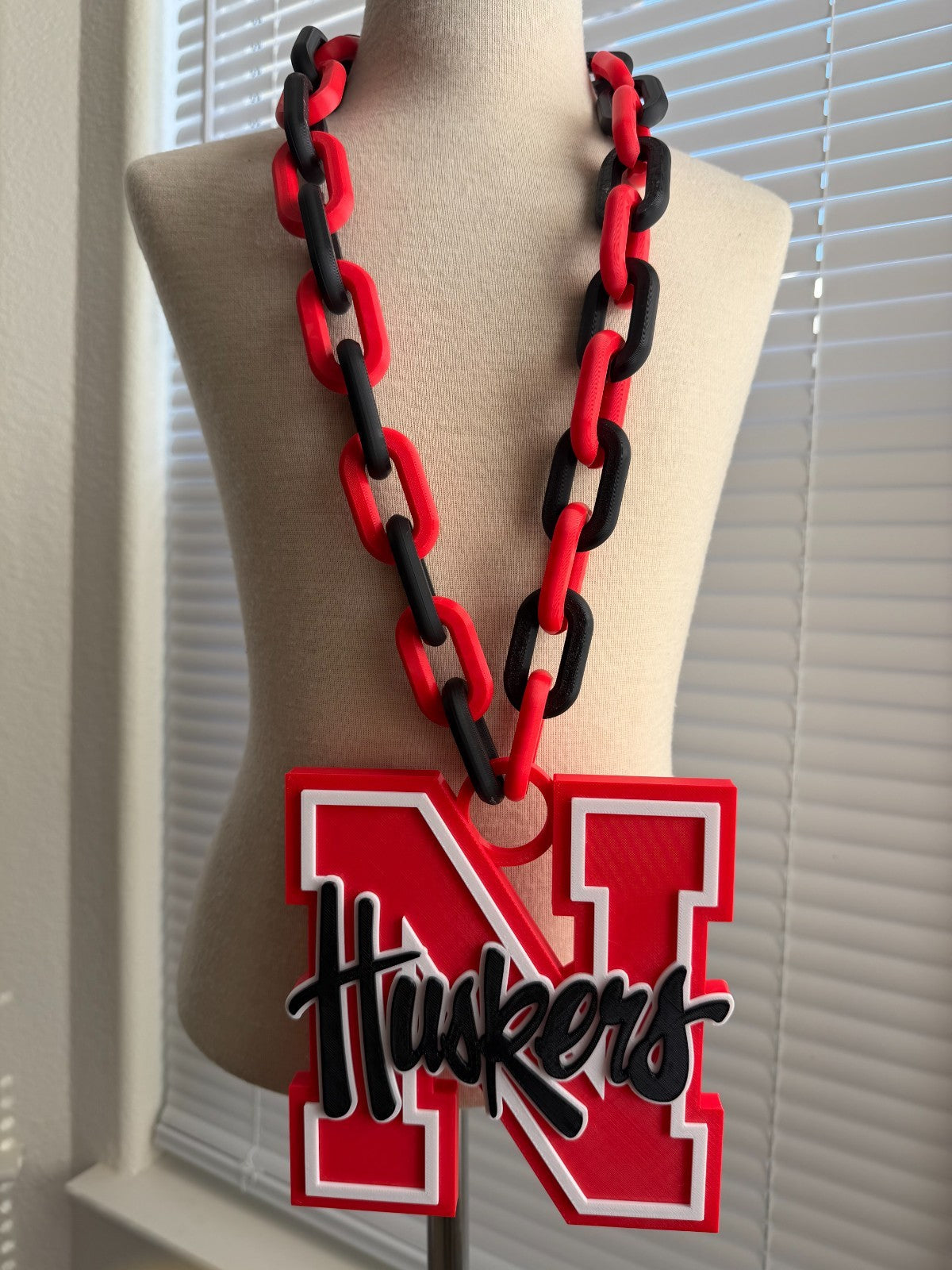 Cornhuskers Logo Oversized Necklace, Pendant Chain "Go Be Great"