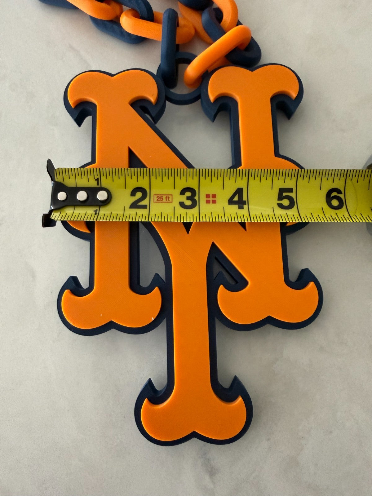 New York Mets Oversized Logo Necklace, Turnover Chain Handmade 3D Printed