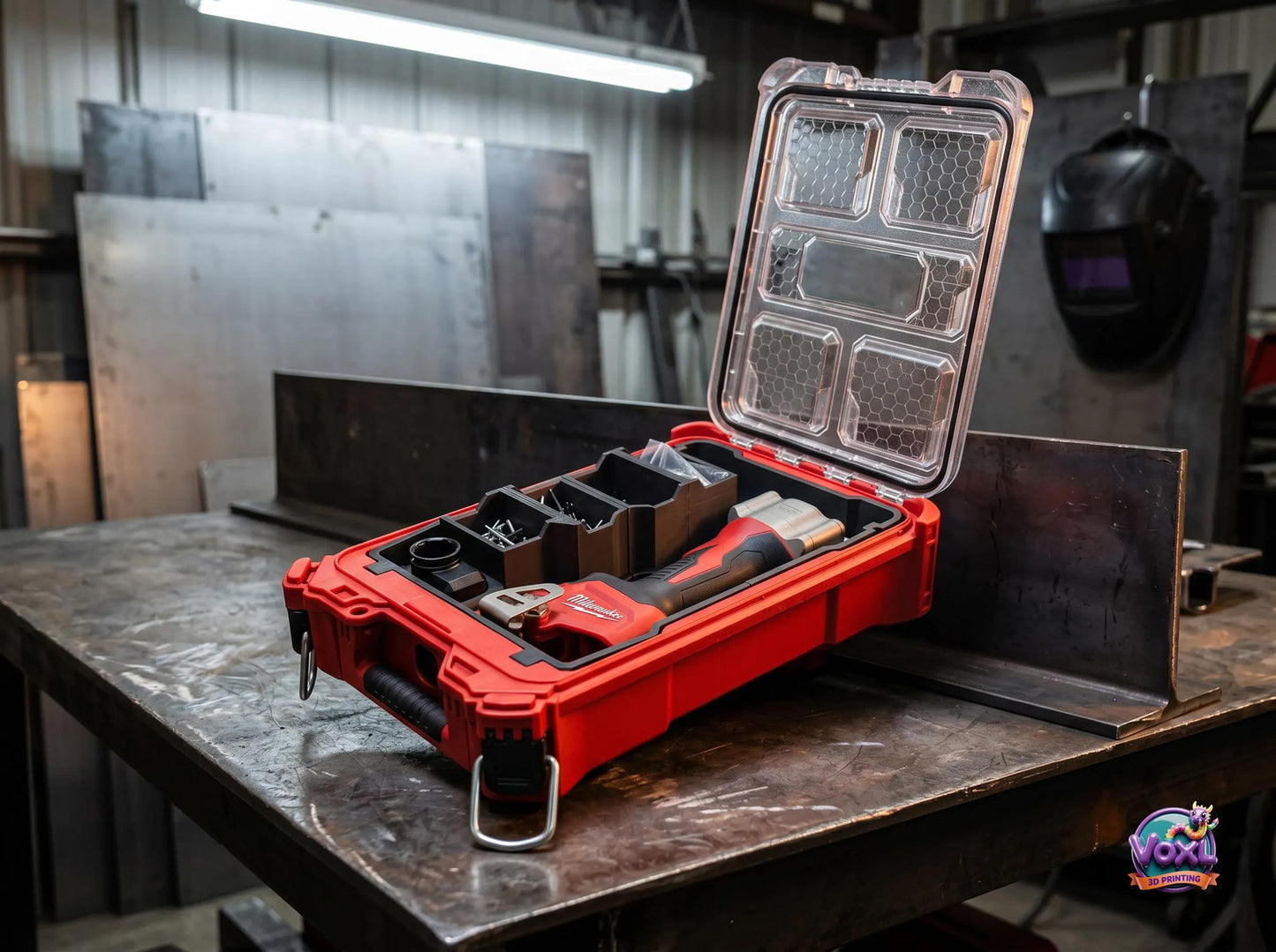 3D Printed Packout Insert For M12 Rivet Gun With Stem Catch And 8 Rivet Bins