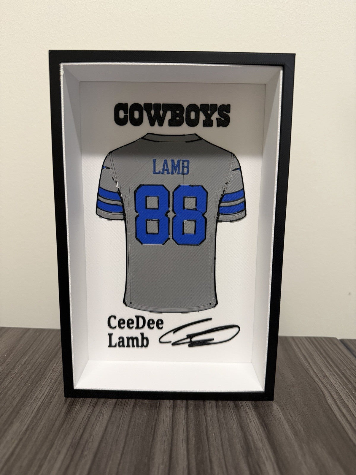 Custom Football Jersey-Inspired Wall/Desktop Display – 3D Printed Frame