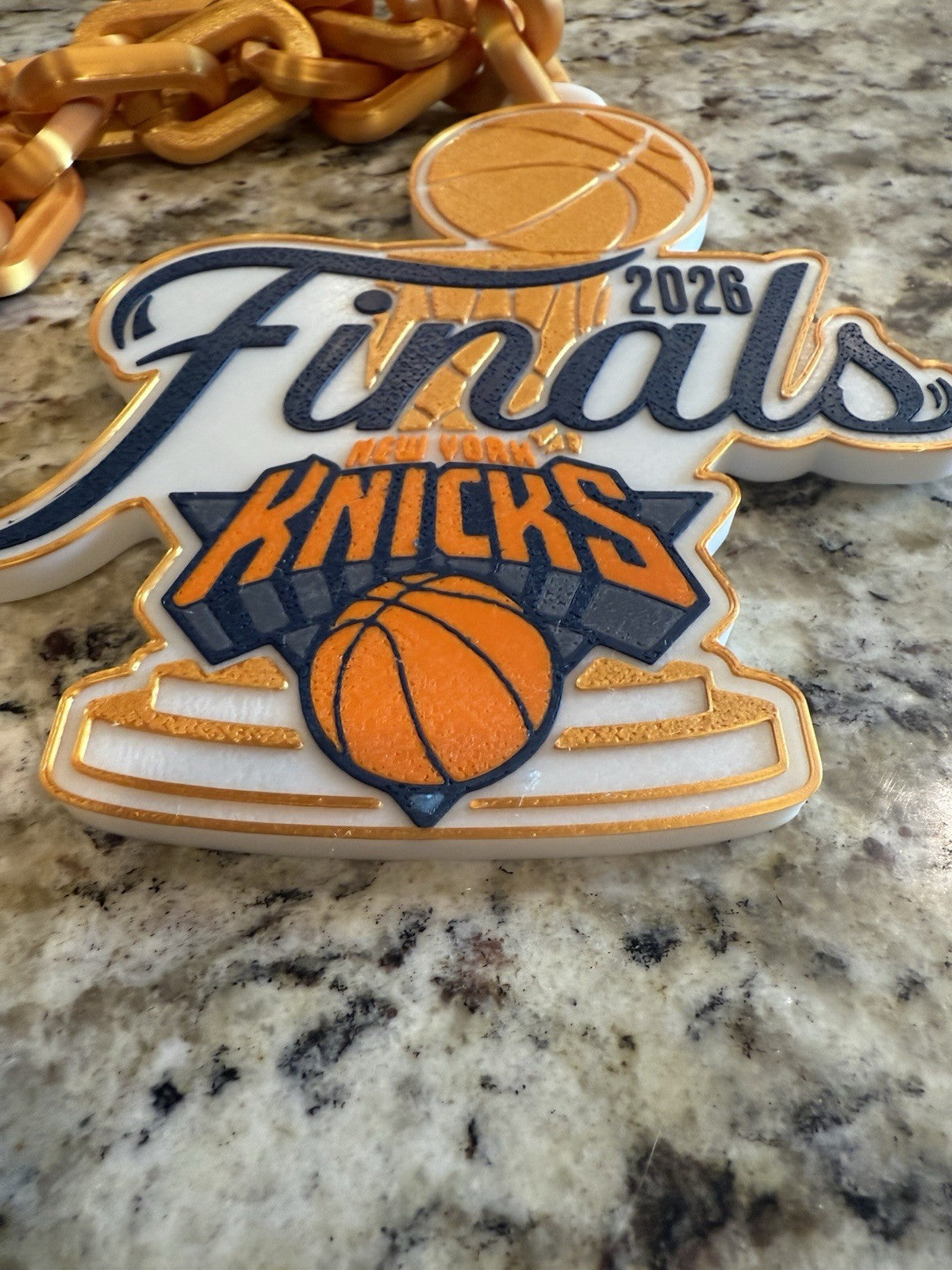 New York Knicks 2026 nba finals hype chain. 3d printed. Gold chain
