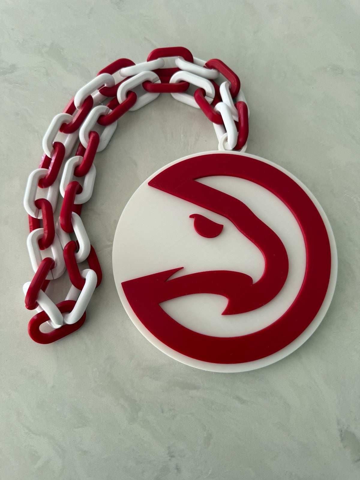 Atlanta Hawks 3D Printed Big Logo Chain - Basketball Game Day Gear - Red & White