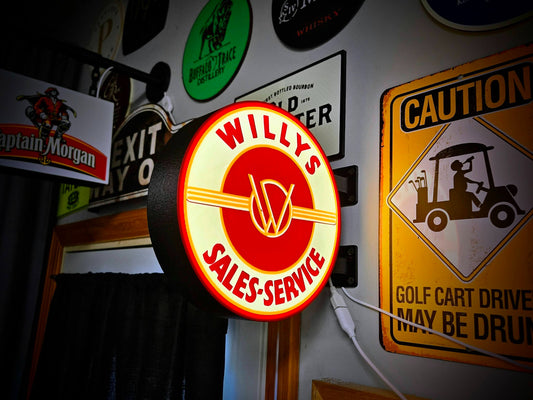 Willys Jeep 12 Inch Light Box LED Sign 3D Printed Wall Decor Man Cave Garage