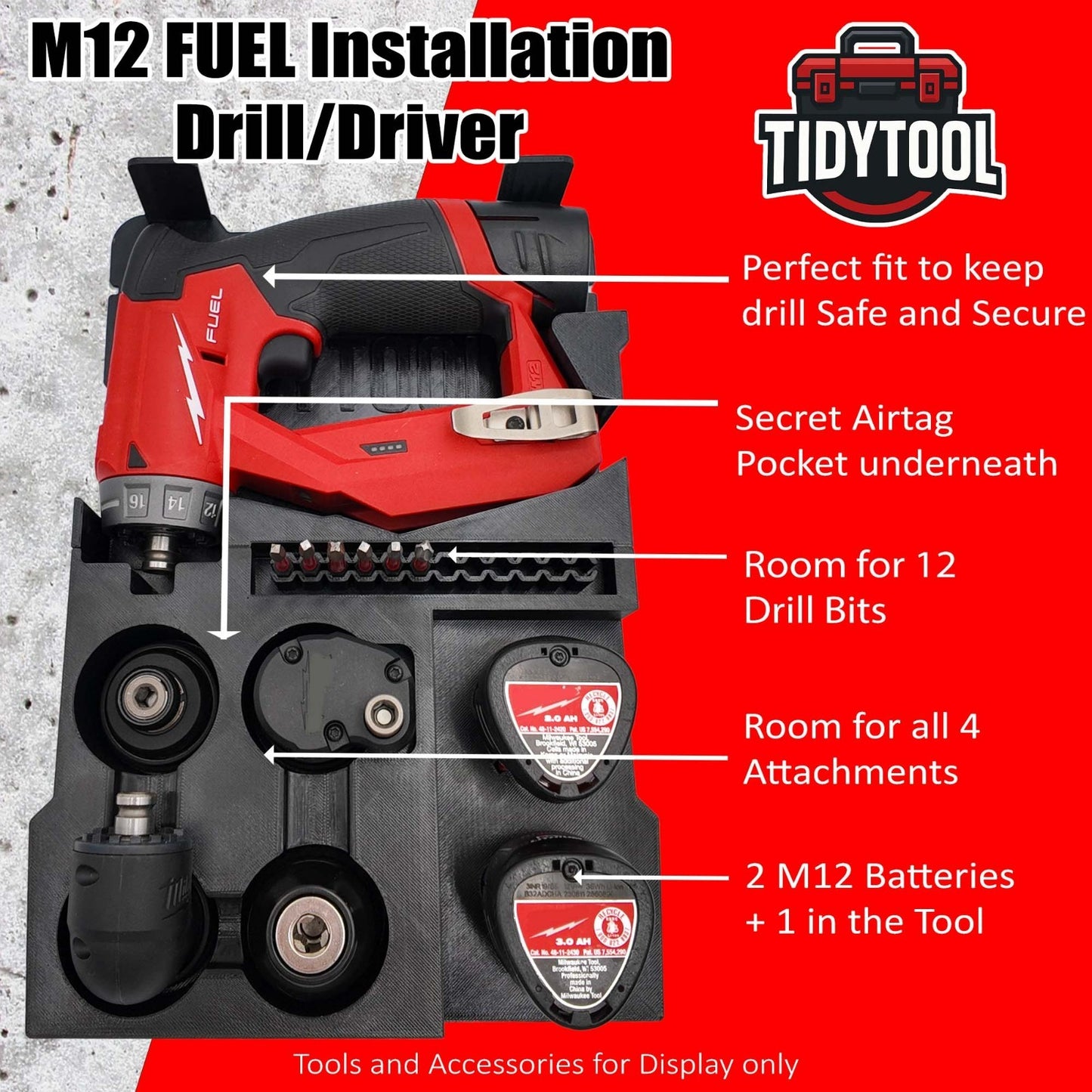 M12 Fuel Installation Drill Organizer for Milwaukee Compact Packout insert 2505