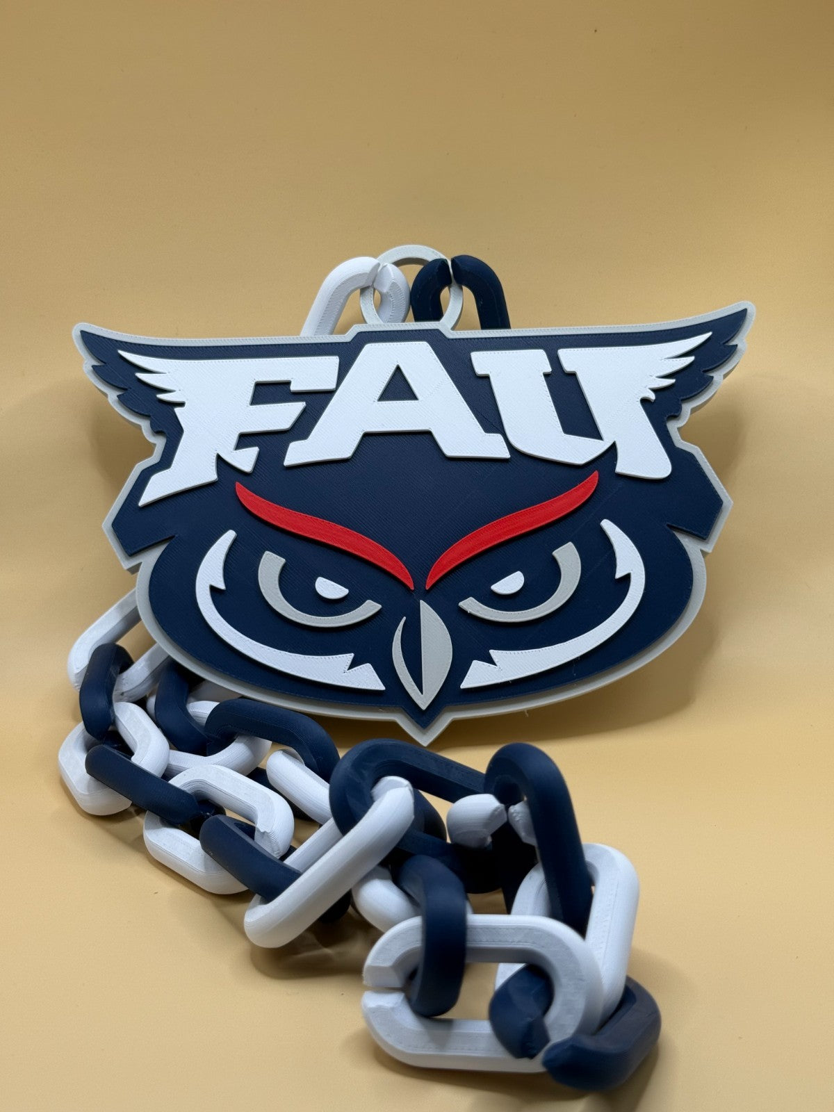 Florida Atlantic Owls Logo Necklace Oversized Turnover Chain HandMade 3D Printed