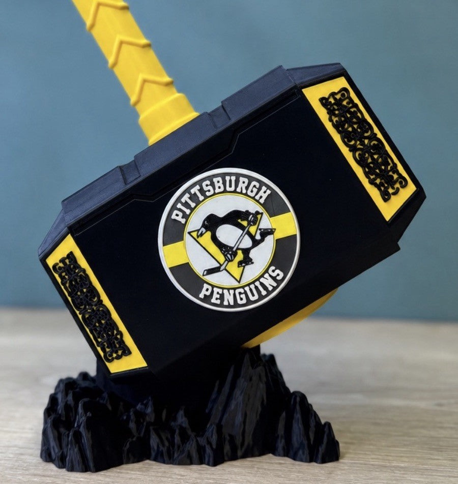 Pittsburgh  Penguins 13” Thor Hammer & Rock Unique Fan Gift Office Desk Man Cave