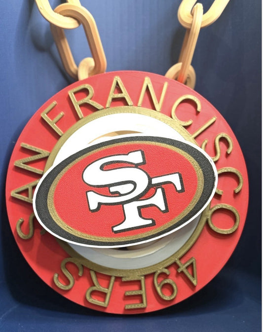 49ers Oversized Spinner Style NFL Pendant w/ 42" Chain Link Style Chain Spin It.