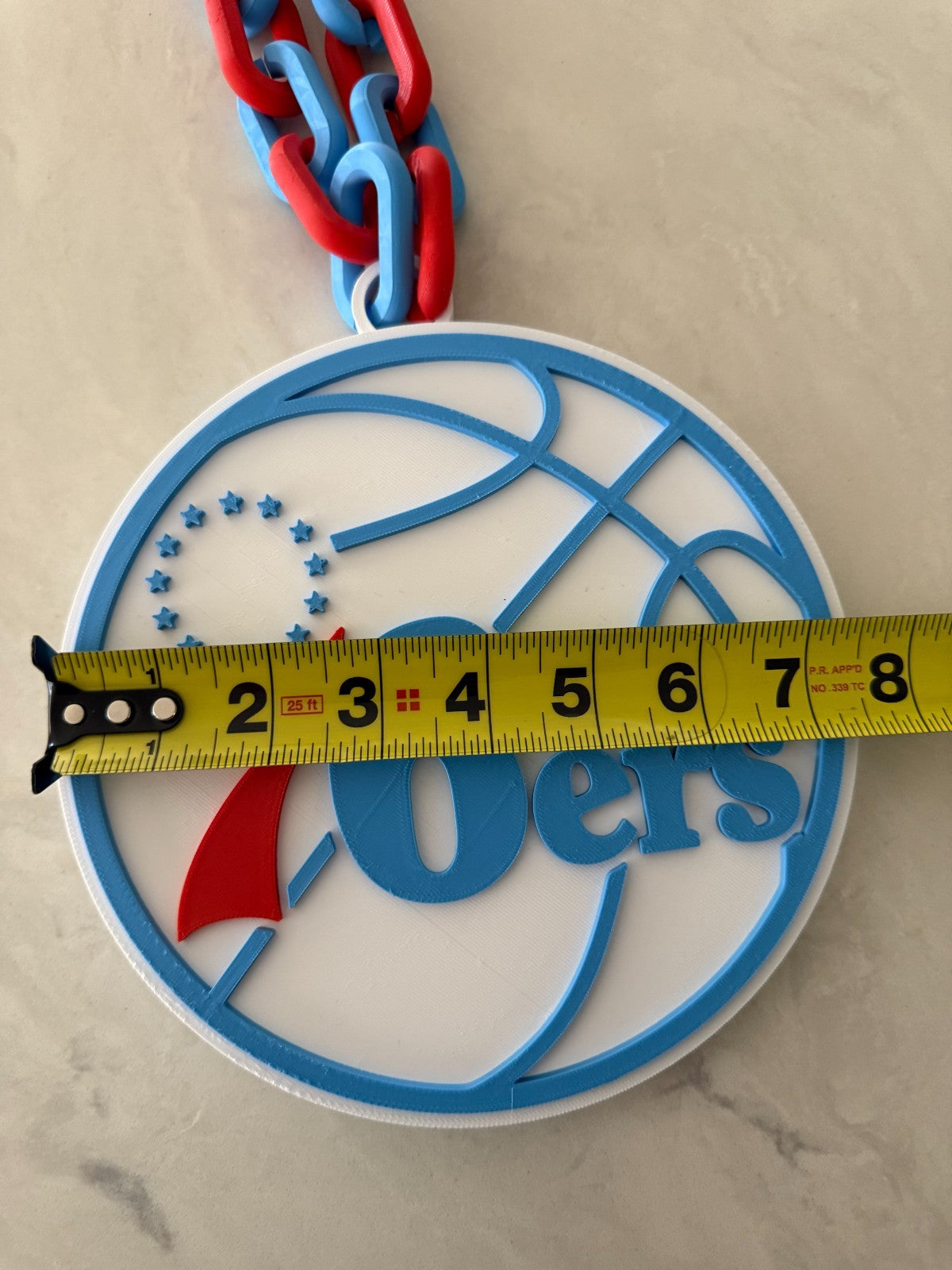 Philadelphia 76ers Oversized Necklace Pendant Turnover Chain Handmade 3D Printed