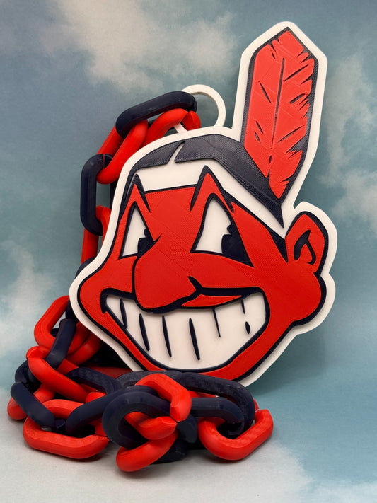 Cleveland Chief Wahoo Oversized Logo Necklace And Chain