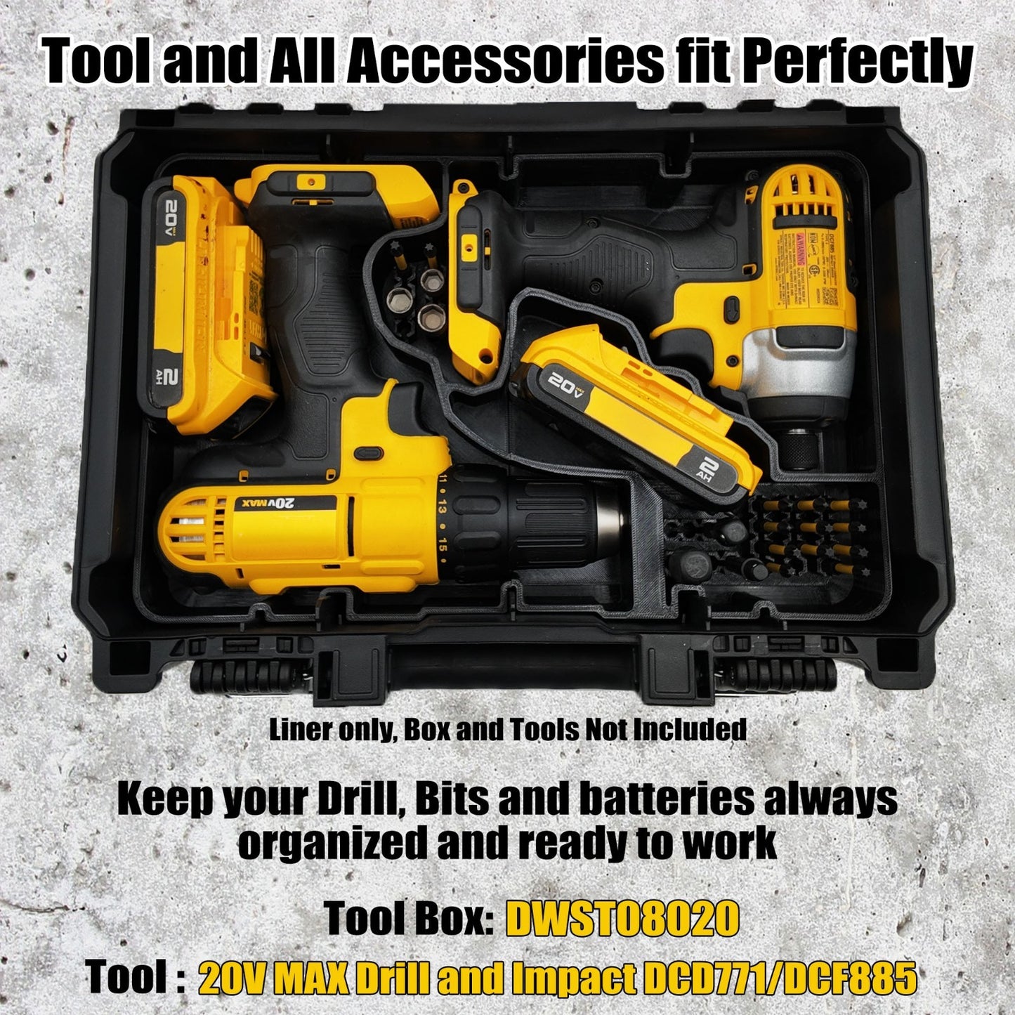 DeWALT Deep Compact Organizer – 20V Max Drill Set (DCF885 & DCD771) *Insert Only