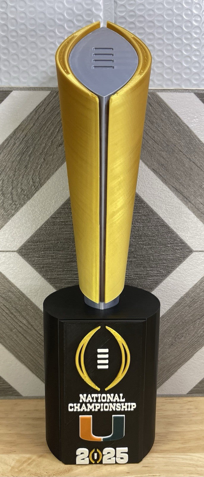 Miami Hurricanes 2025 Season 14-in Cfp National Championship Trophy 3-D Printed