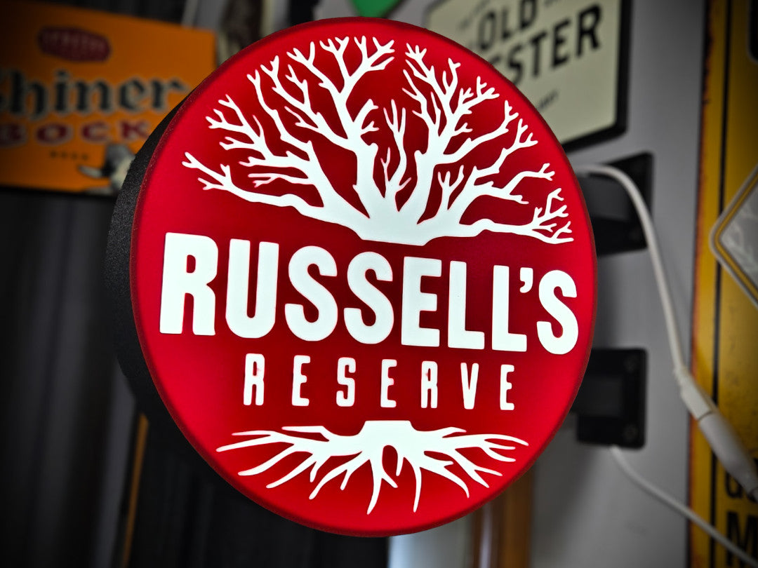 RUSSELL'S RESERVE 12 Inch Light Box LED Sign 3D Printed Wall Decor Man Cave