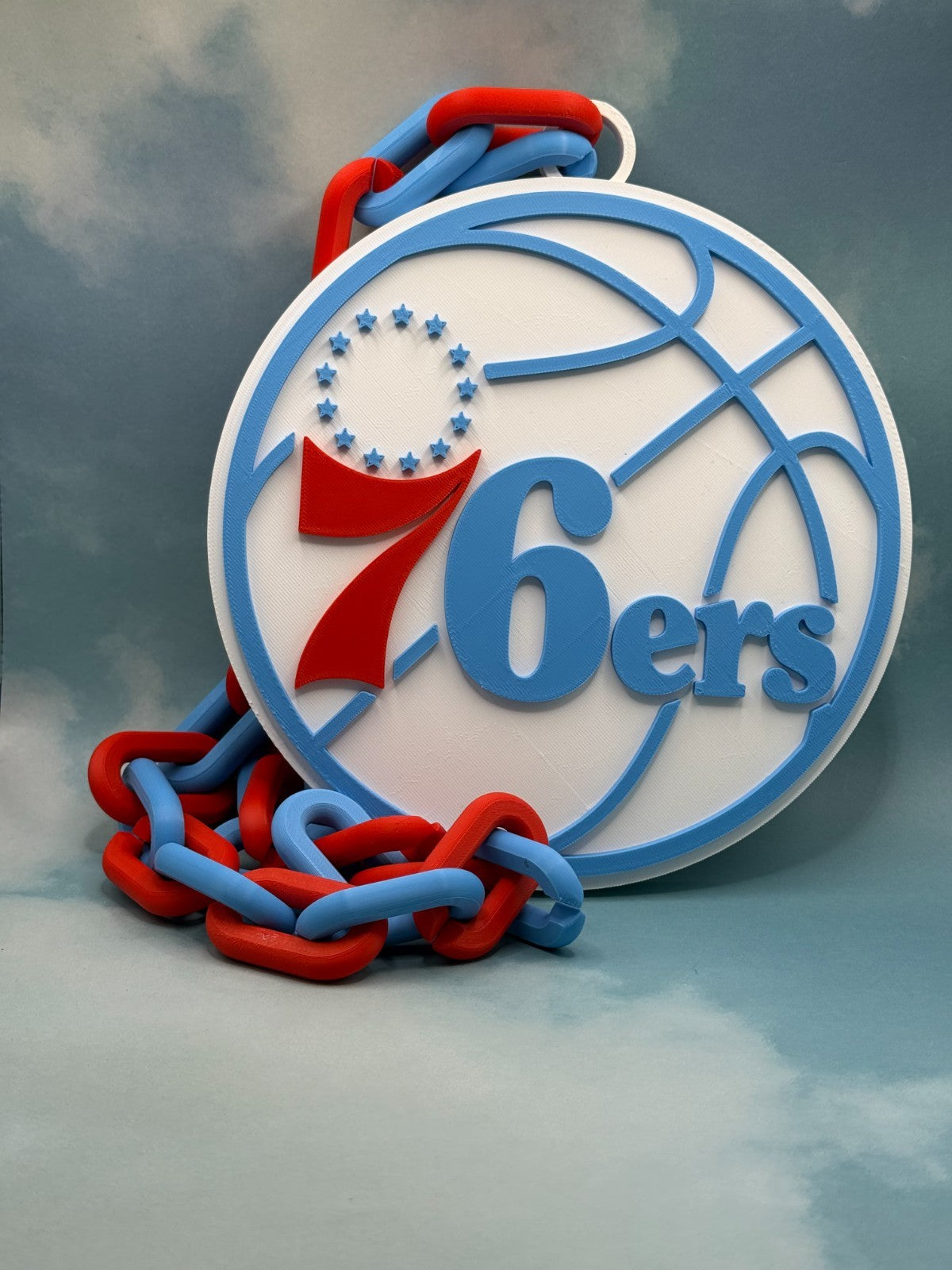 Philadelphia 76ers Oversized Necklace Pendant Turnover Chain Handmade 3D Printed