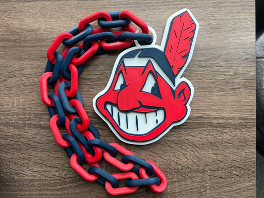 Cleveland Indians Chief Wahoo Oversized Necklace, Pendant Chain [Made to Order]