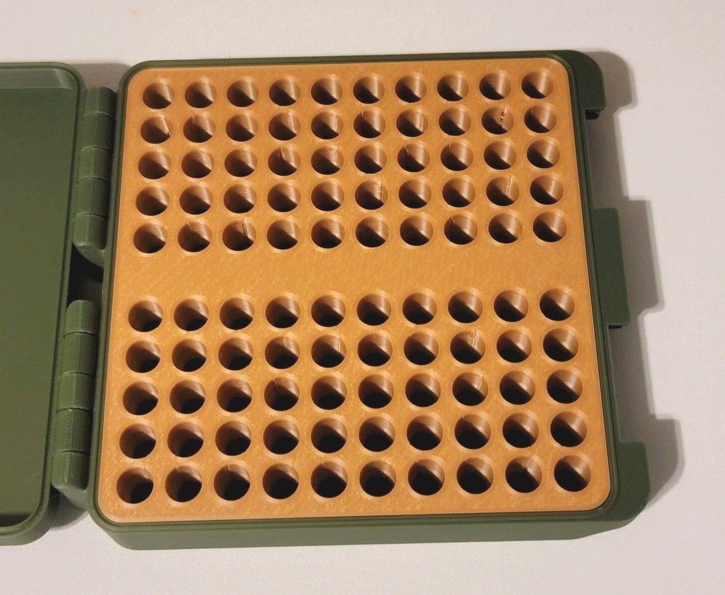 3D Printed 9mm Ammo Box Snap Lock 100 rd Large Storage Olive Green / Gold Combo