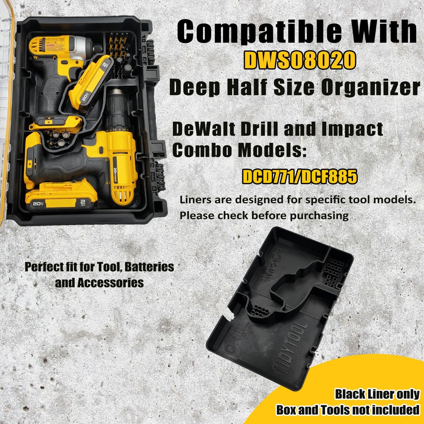 DeWALT Deep Compact Organizer – 20V Max Drill Set (DCF885 & DCD771) *Insert Only
