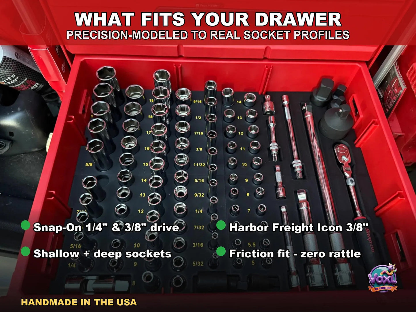 3D Printed Socket Organizer For Packout 3-Drawer, SAE Mechanic Tool Insert