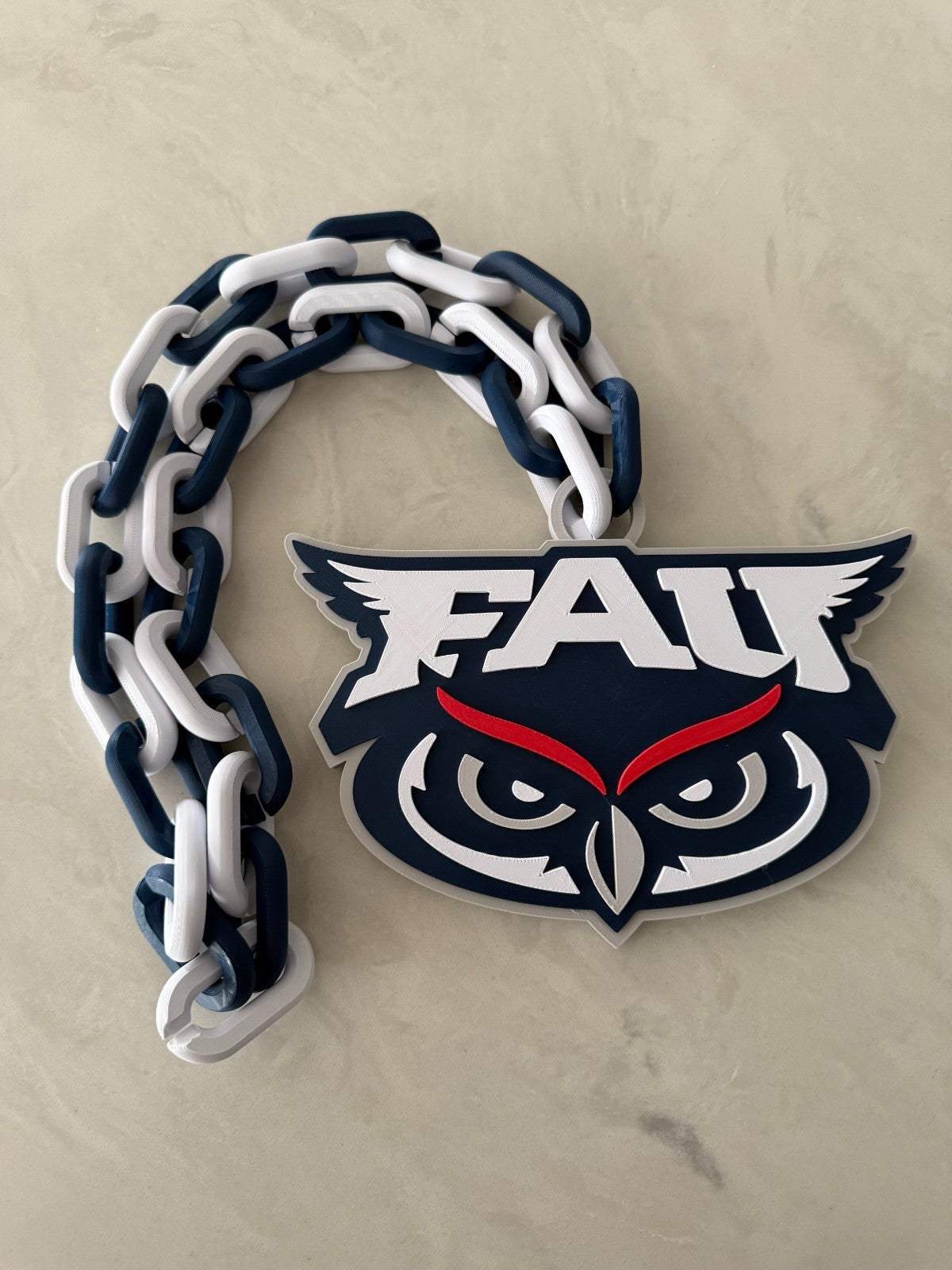 Florida Atlantic Owls Logo Necklace Oversized Turnover Chain HandMade 3D Printed