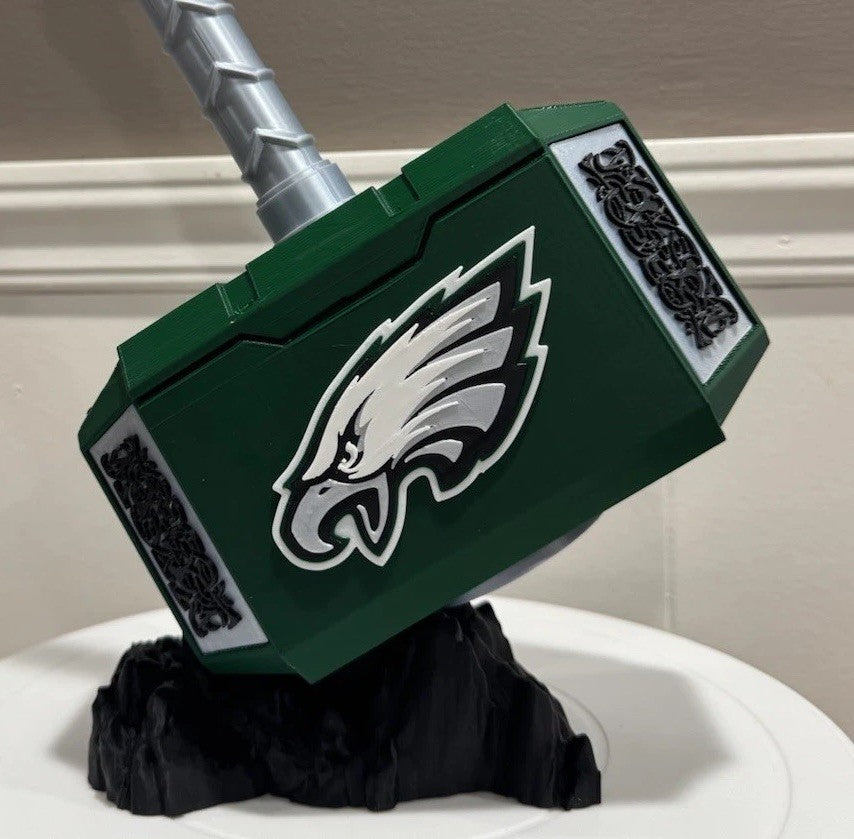 Philadelphia Eagles 13” Thor Hammer Mjolnir & Rock Fan Gift Man Cave Office Desk