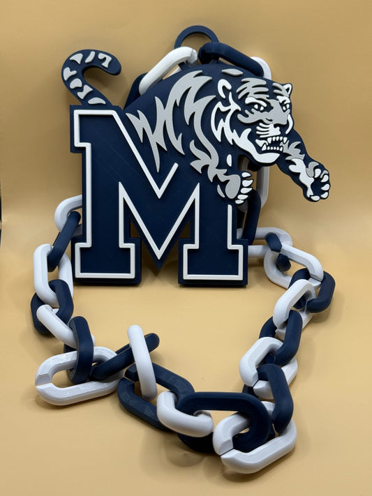 Memphis Tigers Logo Necklace Oversized Turnover Chain HandMade 3D Printed