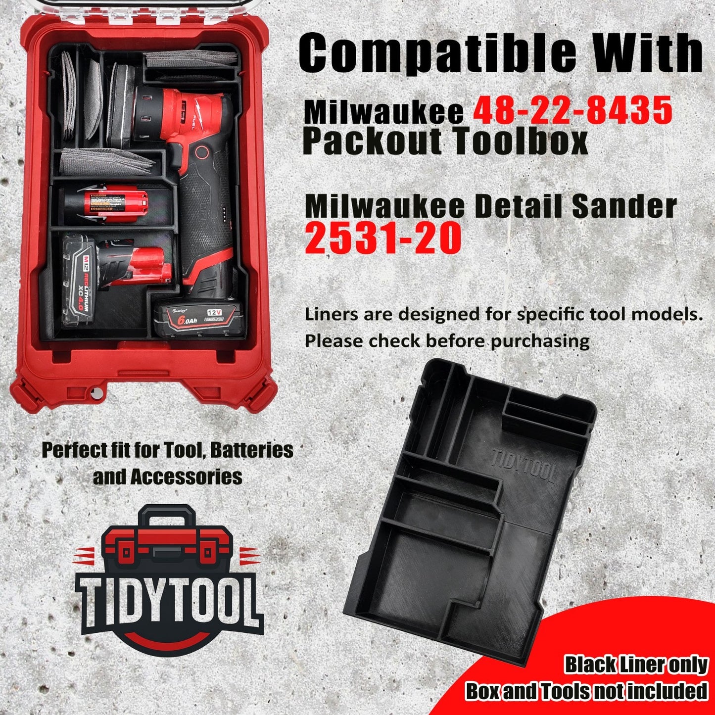 M12 Detail Sander Organizer for Milwaukee Compact Packout (Insert Only)