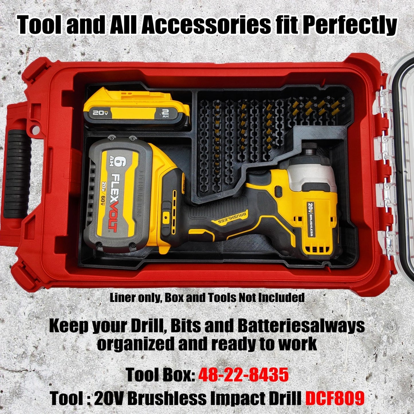 20V Brushless Impact (DCF809) Organizer for Milwaukee Compact Packout  (Insert O
