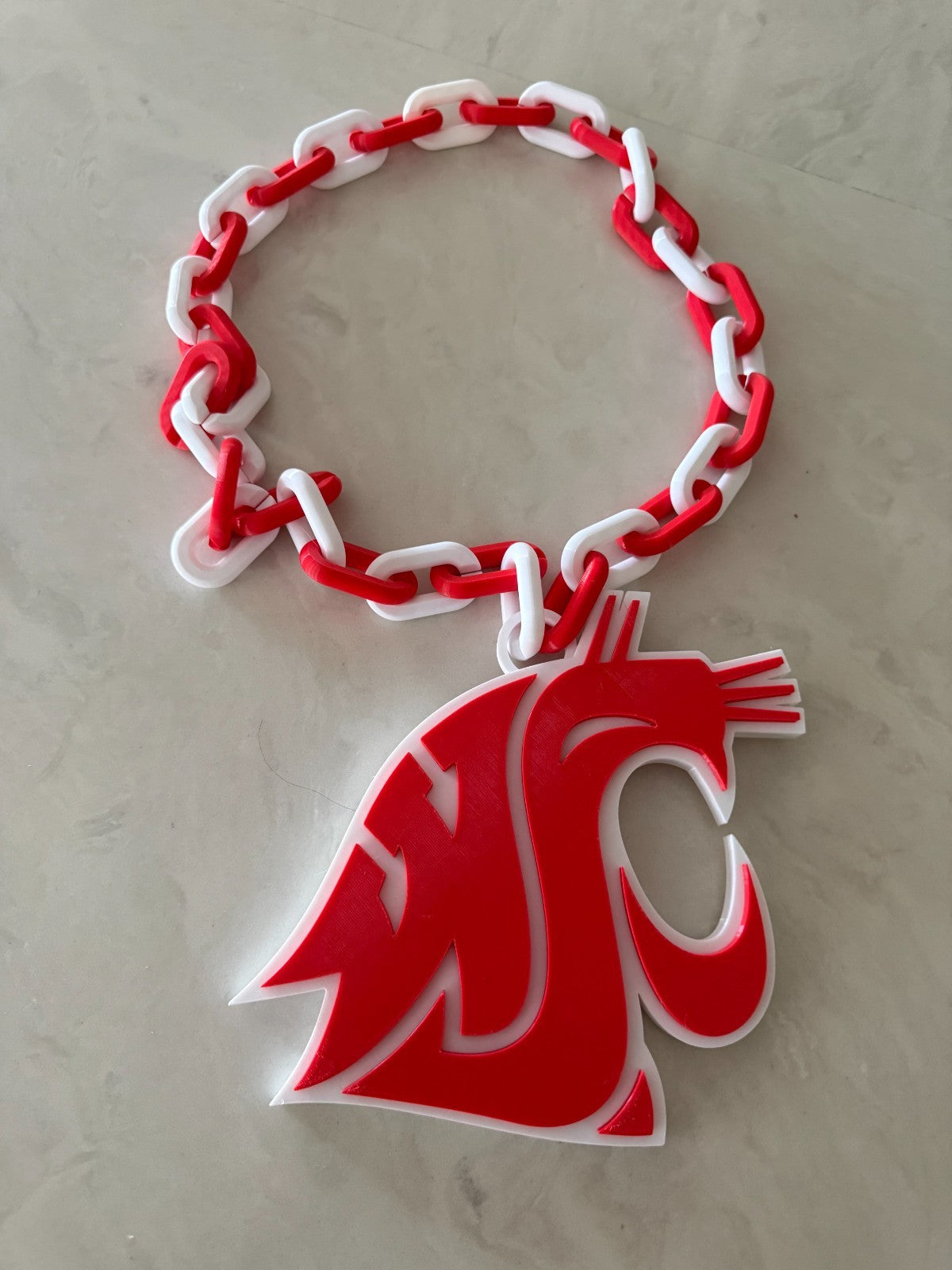 Washington State Cougars Logo Oversized Fan Necklace, Pendant Chain