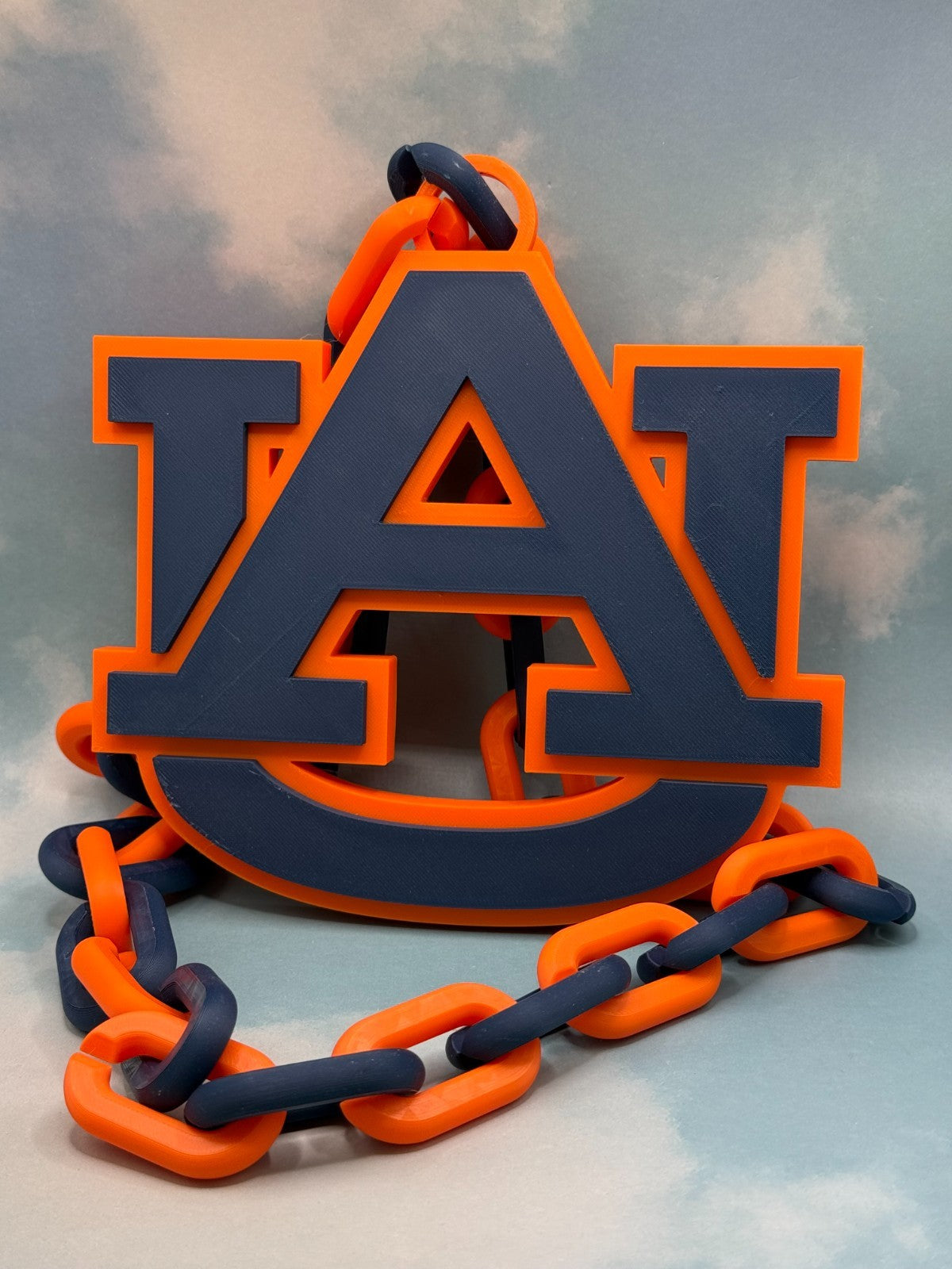 Auburn Tigers Logo Oversized Necklace Pendant Turnover Chain Handmade 3D Printed
