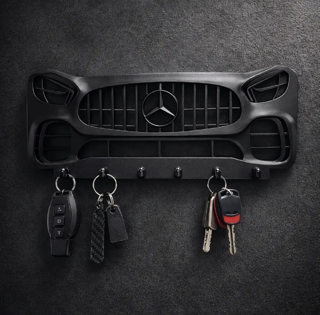 Car Grille Style 6-Hook Key Rack Holder, 3D Printed Matte Black Modern Decor