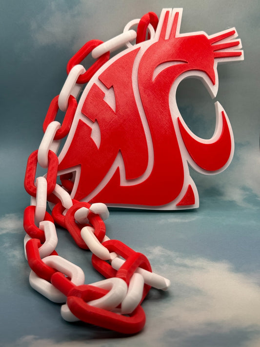 Washington State Cougars Logo Oversized Fan Necklace, Pendant Chain