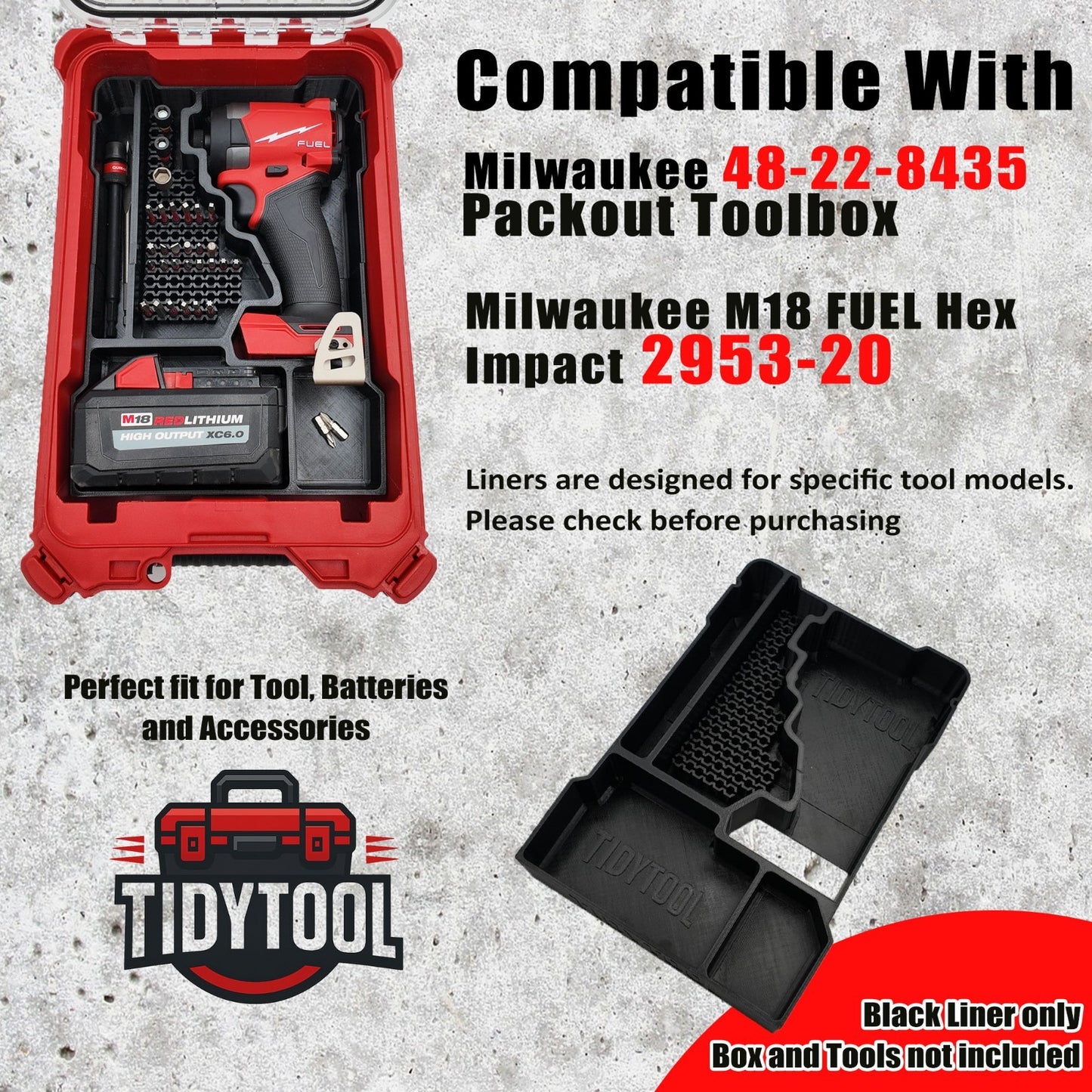 M18 Fuel 1/4" Hex Impact Driver Organizer for Milwaukee Compact Packout insert